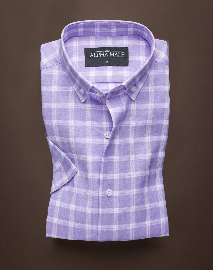 Purple Linen Checks in Half Sleeves