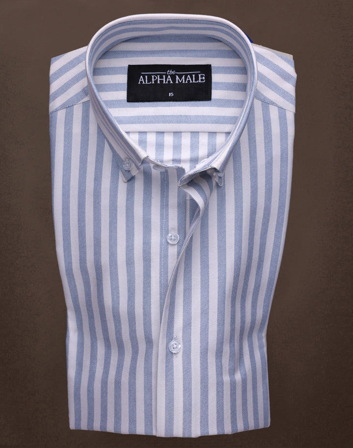 Blue & White Polo Oxford Stripes