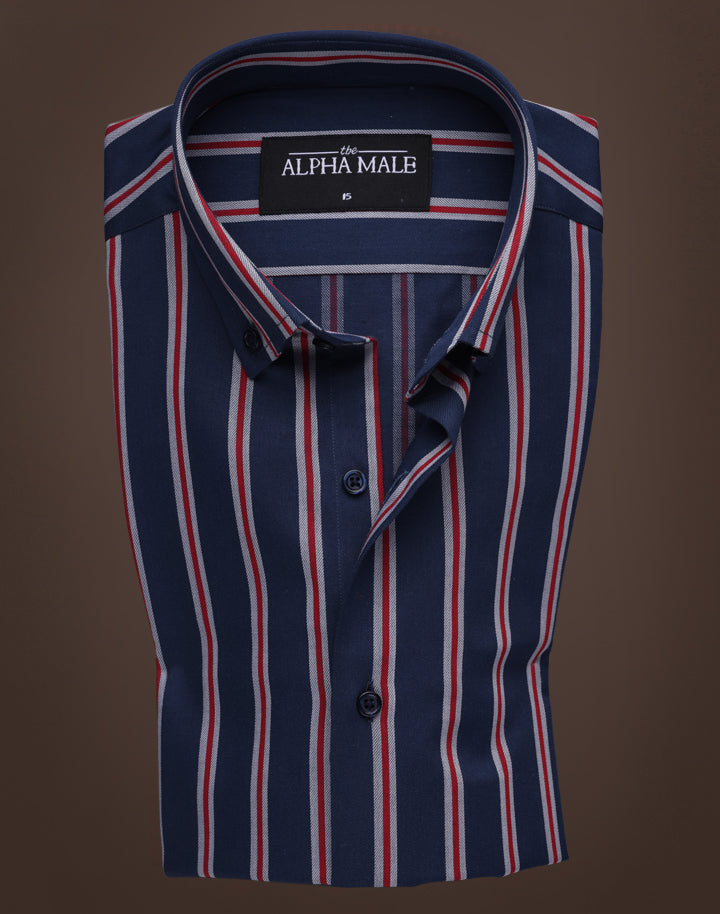 Blue Broad Striped in Rich Cotton