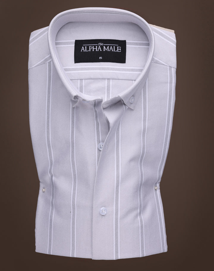 Grey Broad Stripes in Polo Cotton