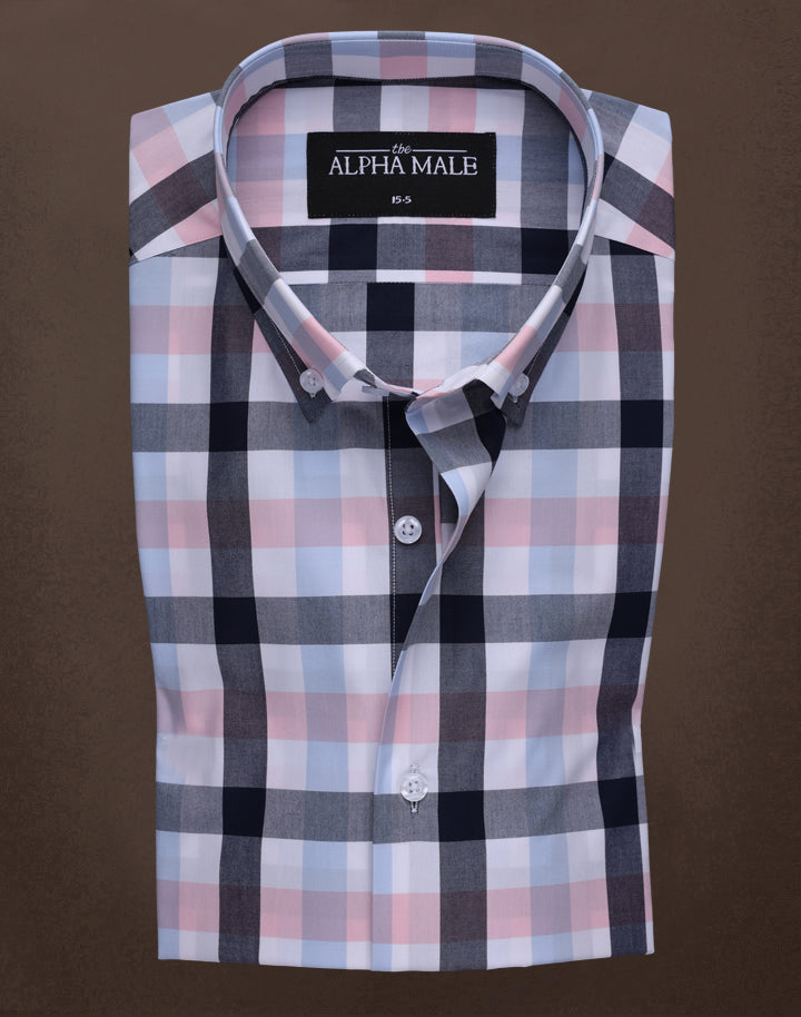 Pink & blue checks in fine finish