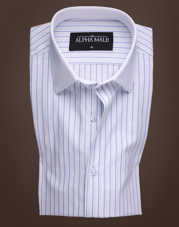 Structured Blue & White Stripes with White Collar