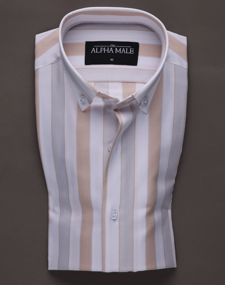 White Base Multi Stripes in Dobby