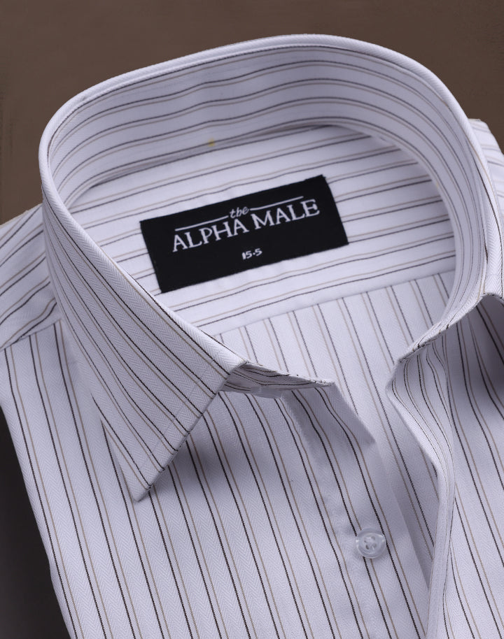 White Herringbone Striped