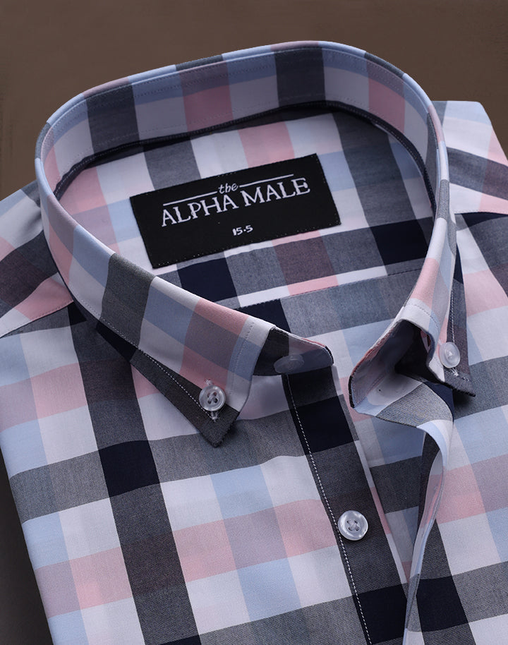 Pink & blue checks in fine finish