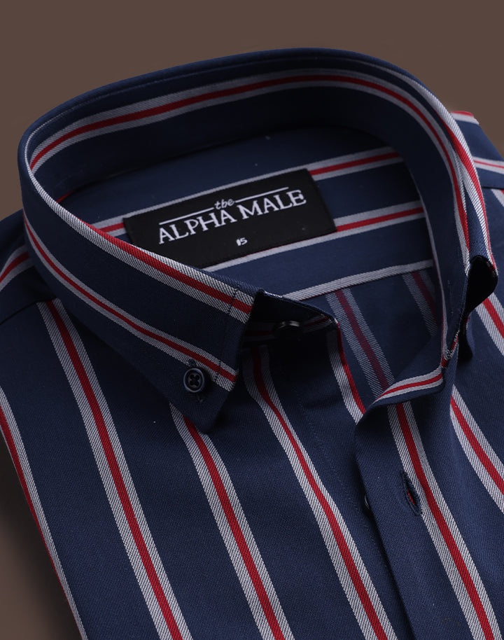 Blue Broad Striped in Rich Cotton