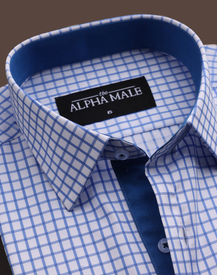 Gingham White & Blue Checkered with Contrasting Inlay