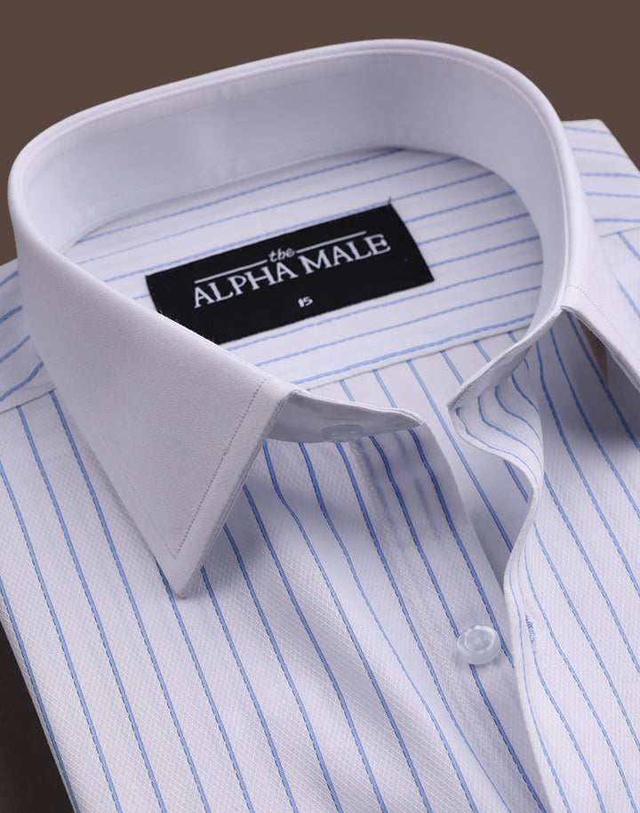 Structured Blue & White Stripes with White Collar