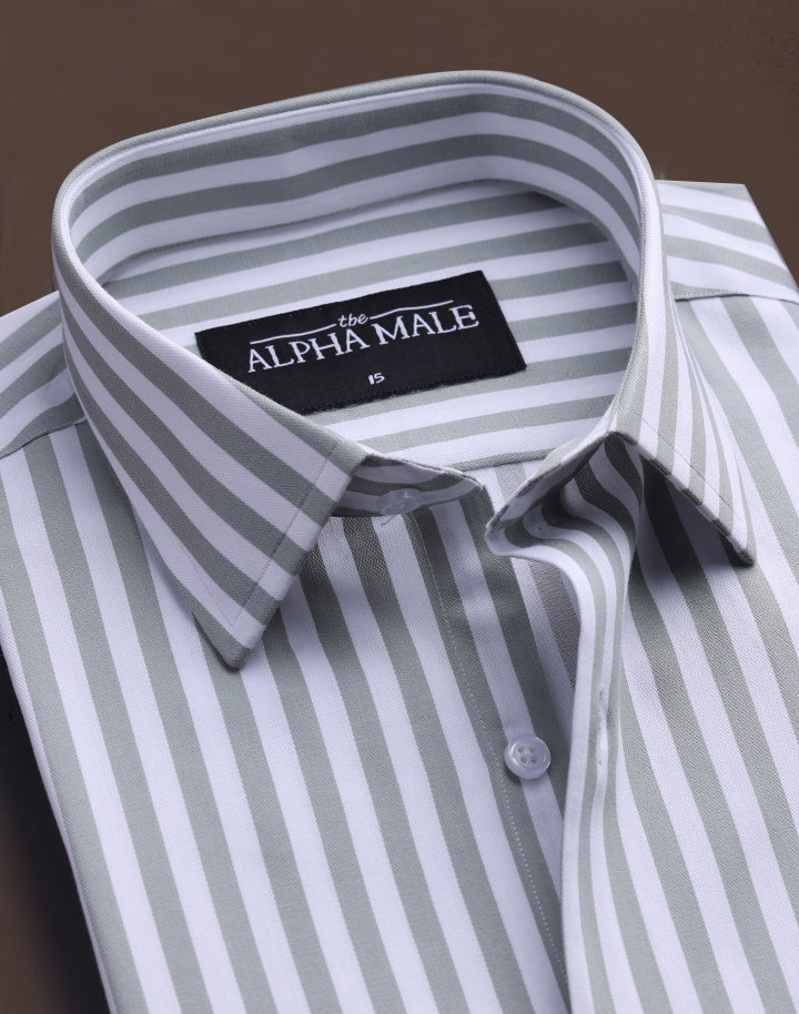 Fern Green & White Oxford Stripes