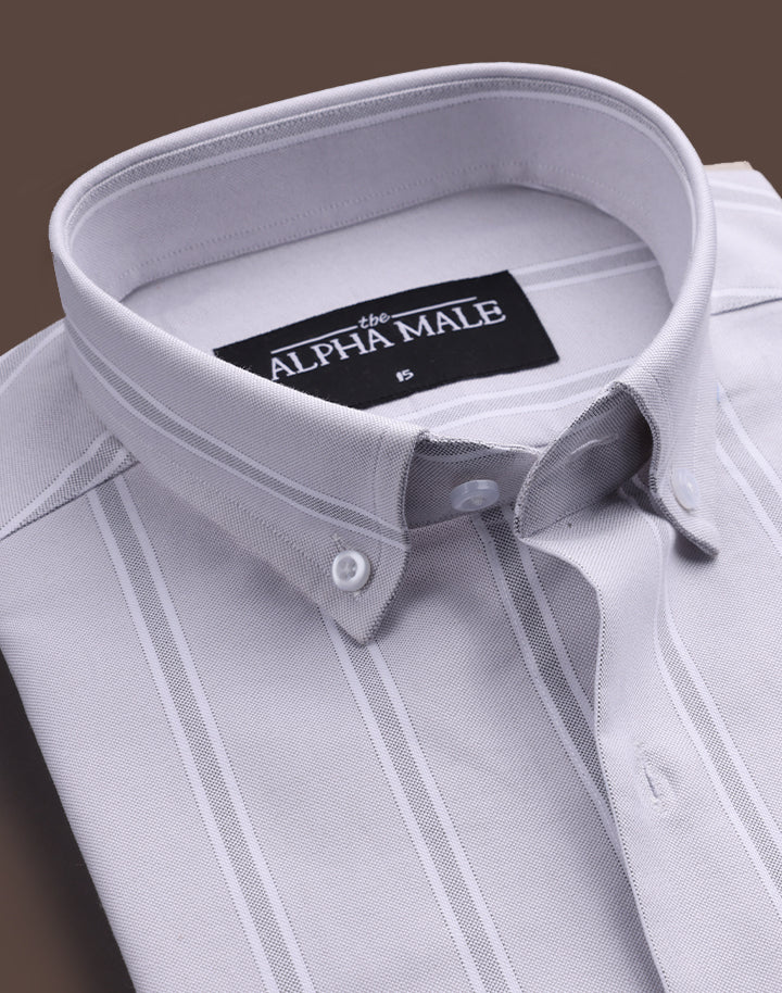 Grey Broad Stripes in Polo Cotton