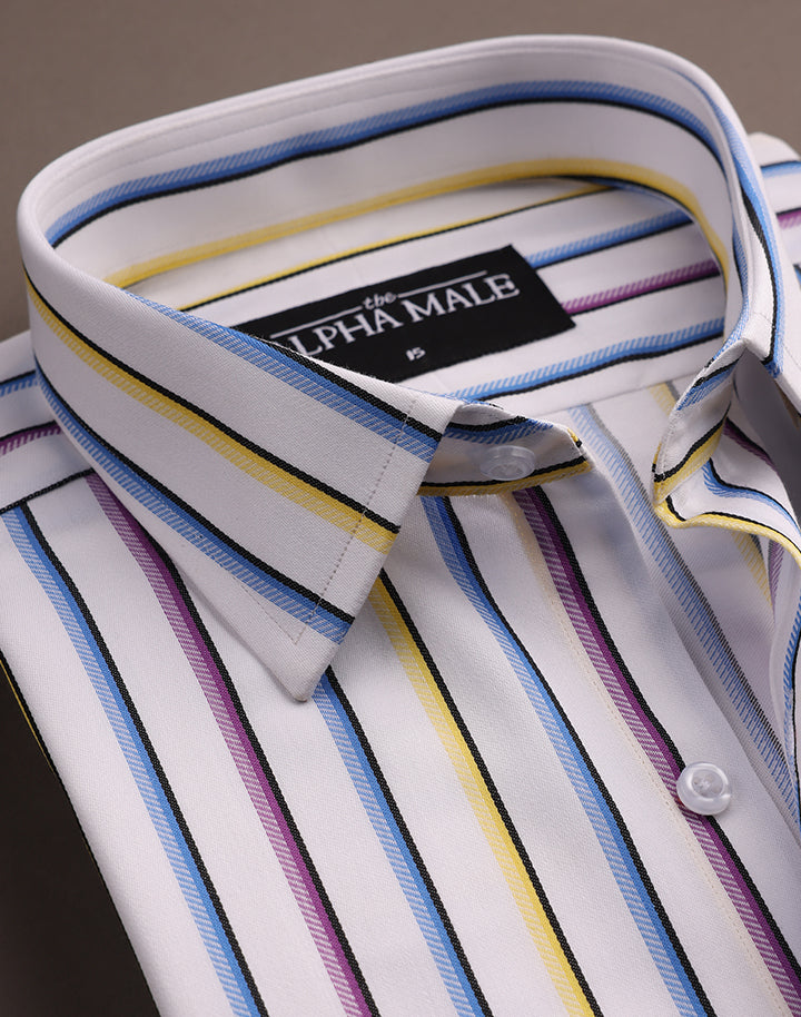 White Multi Striped In Twill