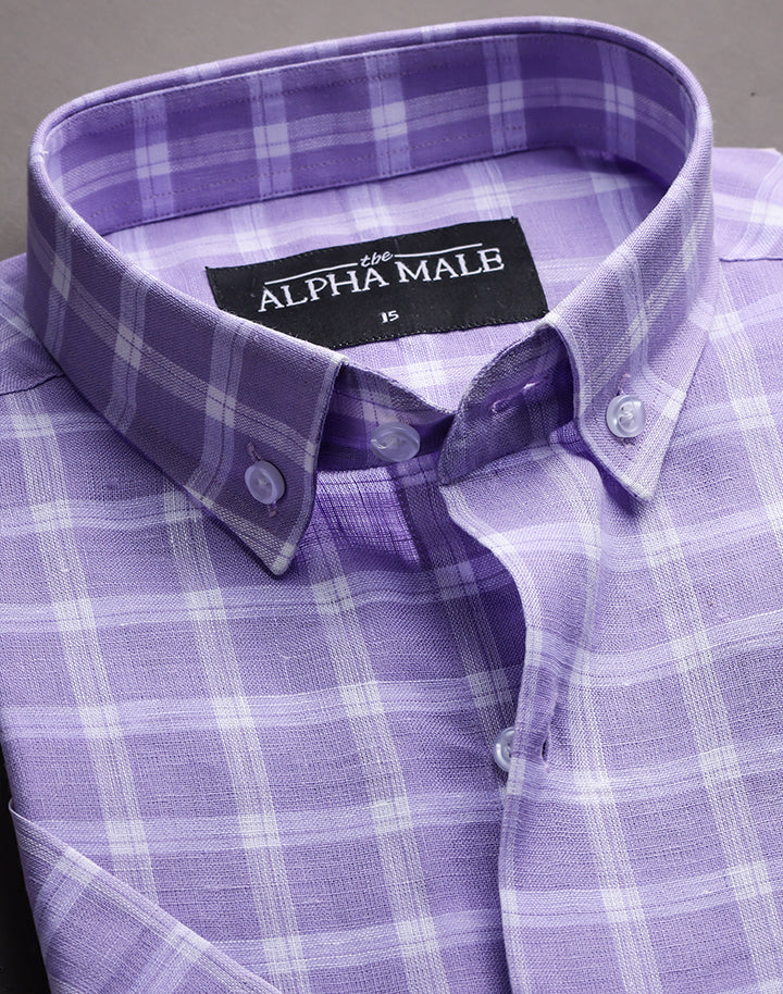 Purple Linen Checks in Half Sleeves