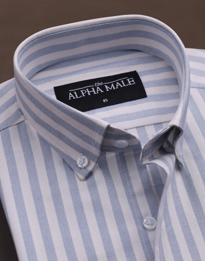 Blue & White Polo Oxford Stripes